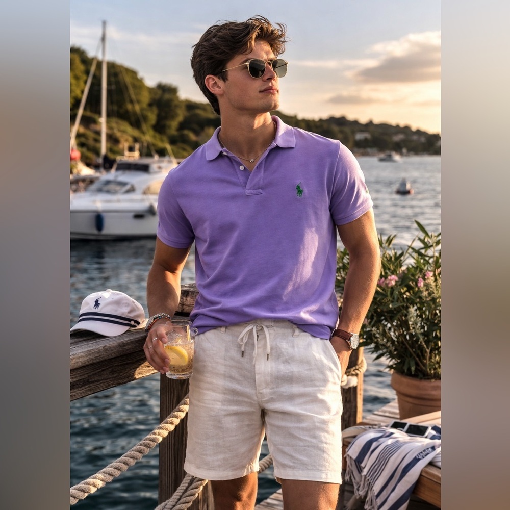 Polo Ralph Lauren Purple Polo Shirt Men’s Large Custom Fit Golf Preppy Nautical